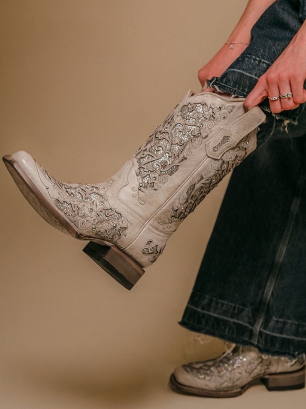 Corral A3397 Glitter Inlay & Crystal Bone Leather Western Boots 8.5 M